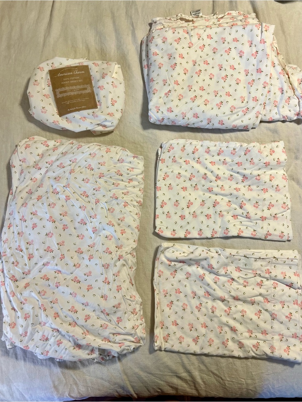 Dairy Boy Blush Floral Jersey Sheet Set - Full/Queen - Picture 3 of 4